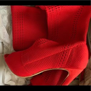 Red thigh high Open toe boots